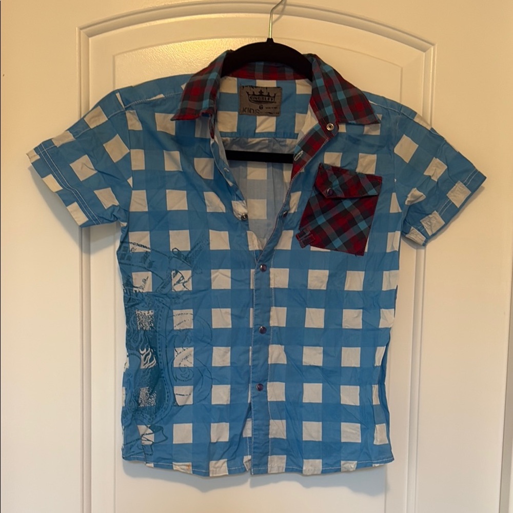Kids Blue Checkered Button Down Shirt